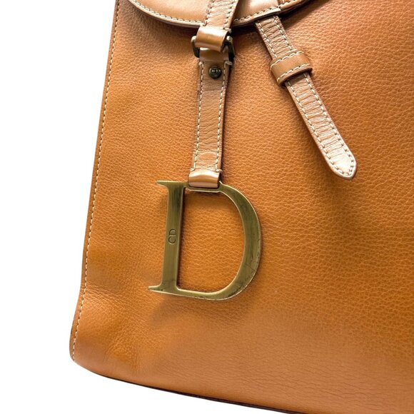 Christian Dior Vintage 2002 Logo Saddle Shoulder Tote Bag Camel Gold [106215] - Picture 10 of 15